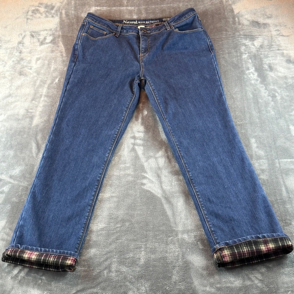 Natural Reflections Women's Jeans Fleece Lined Straight Leg Size 14 Mid Rise